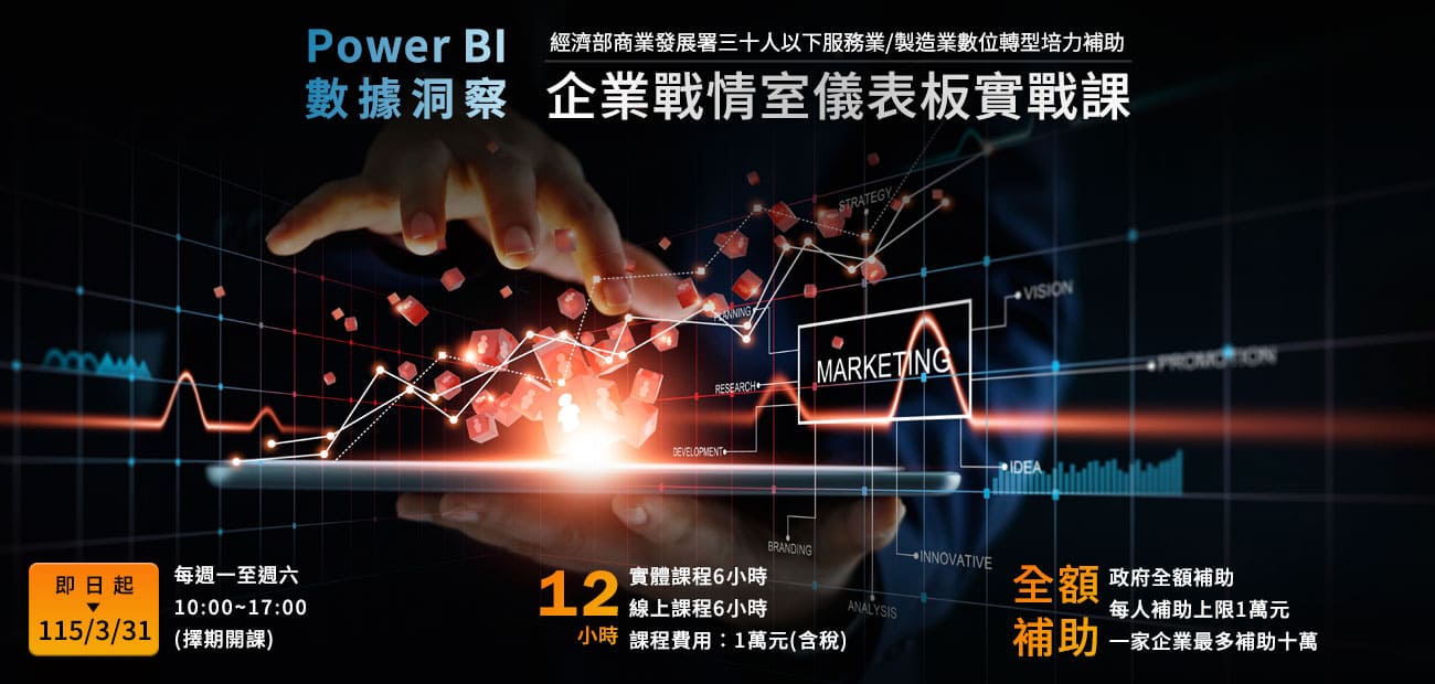 政府補助100%學費-Power BI商業智慧數據分析入門實戰課